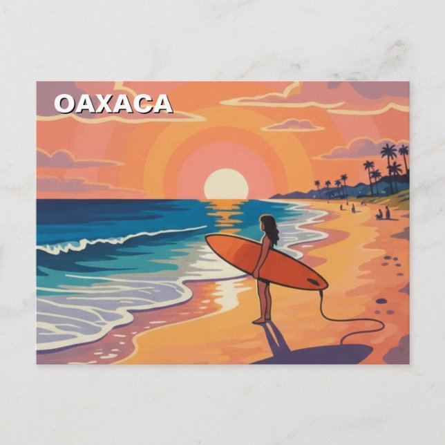 Modern surfare solnedgång Oaxaca Mexiko Vykort (Framsida)