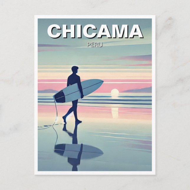 Modern Surfer Sunset Chicama Peru Vykort (Framsida)
