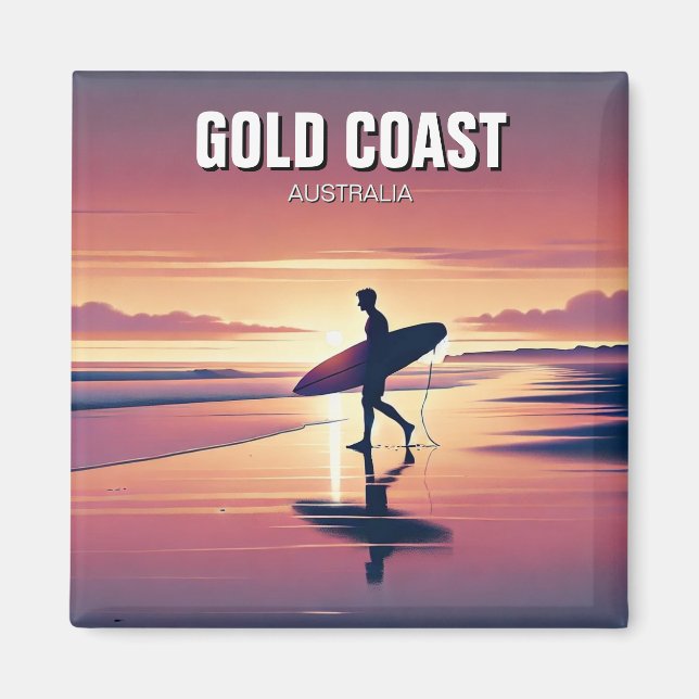 Modern Surfer Sunset Guld Kusten Australien Magnet (Framsidan)