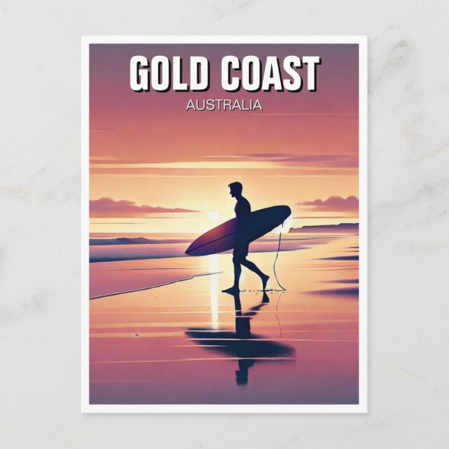 Modern Surfer Sunset Guld Kusten Australien Vykort (Framsida)