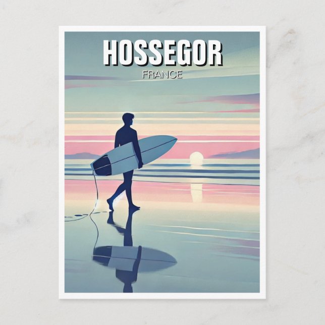 Modern Surfer Sunset Hossegor Frankrike Vykort (Framsida)