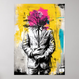 Modern Surrealistisk Porträtt Konceptuell Träd Kon Poster