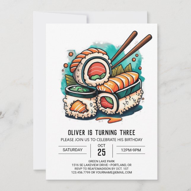 Modern Sushi Barns födelsedag Inbjudningar (Framsida)