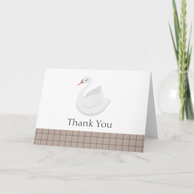 Modern Svan Play Gingham Boy Shower Tack Kort (Framsida)