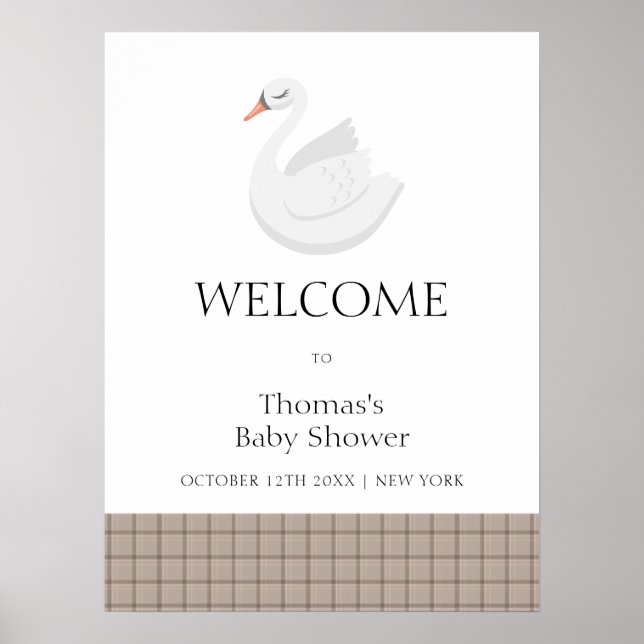 Modern svanrutig baby shower-välkomstskylt poster (Framsidan)