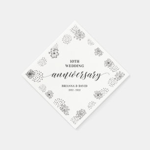 Modern svart 10-års bröllopsjubileum middag servet pappersservett