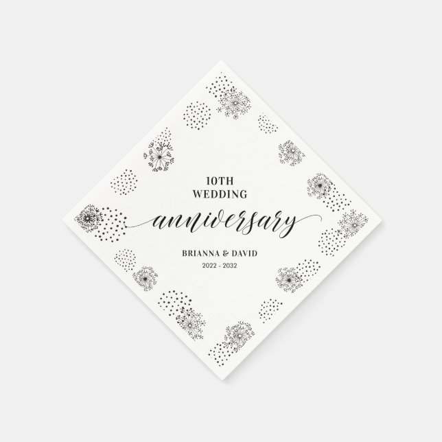 Modern svart 10-års bröllopsjubileum middag servet pappersservett (Hörn)