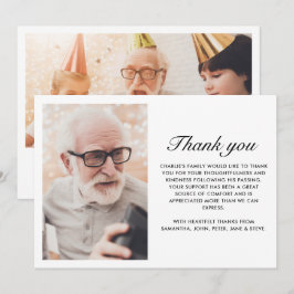 Modern Svart 2-Foto Elegant Skript Begravning Tack Kort