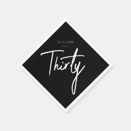 Modern svart 30:e trettionde trettionde födelsedag pappersservett