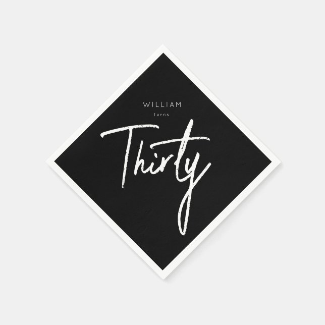 Modern svart 30:e trettionde trettionde födelsedag pappersservett (Hörn)