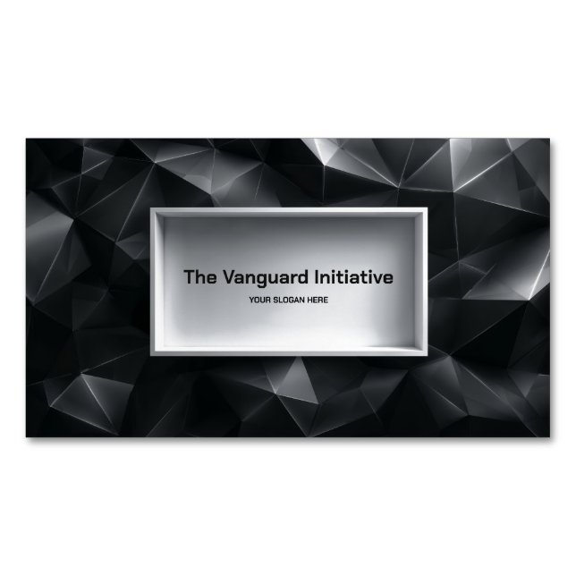 Modern Svart 3D Polygonalt Kristallfasett Minimali Magnetiska Visitkort (Framsida)
