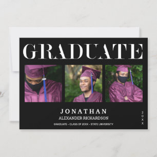 Modern svart 4-foto-Studenten-meddelande 2 MB Inbjudningar