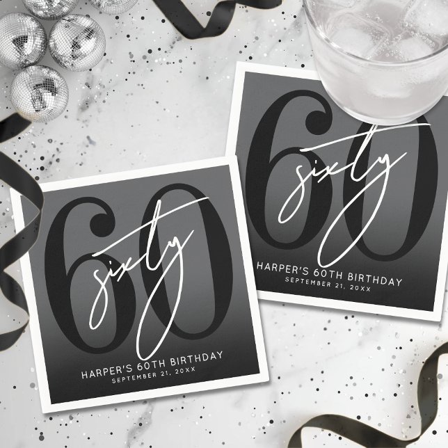 Modern Svart 60-års Födelsedagsfest Pappersservett (Modern Black 60th Birthday Party Napkins)