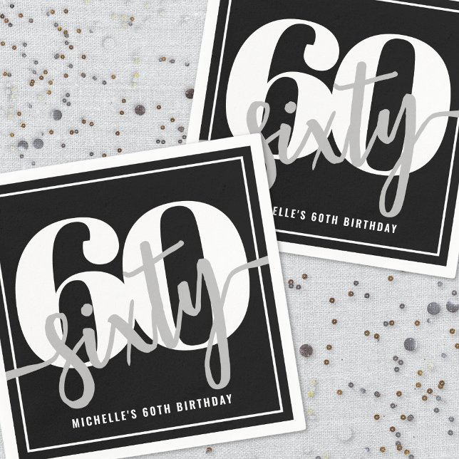 Modern svart 60:e Födelsedagsfesten Pappersservett (Modern Black 60th Birthday Party Napkins)