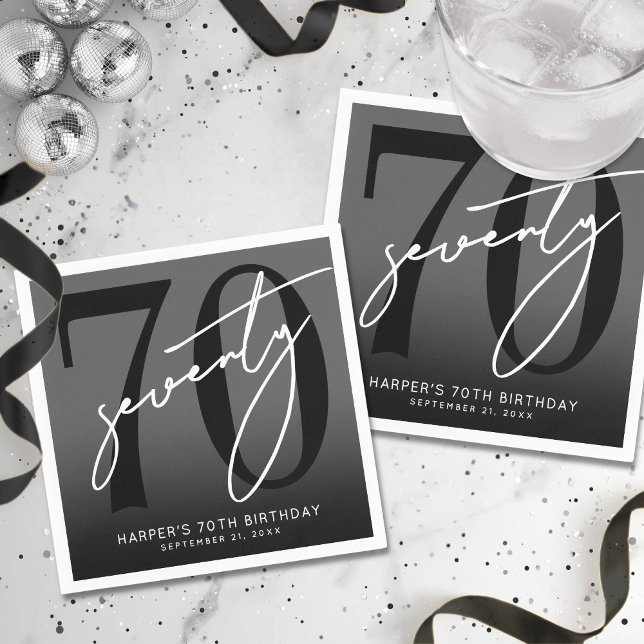 Modern Svart 70-års Födelsedagsfest Pappersservett (Modern Black 70th Birthday Party Napkins)