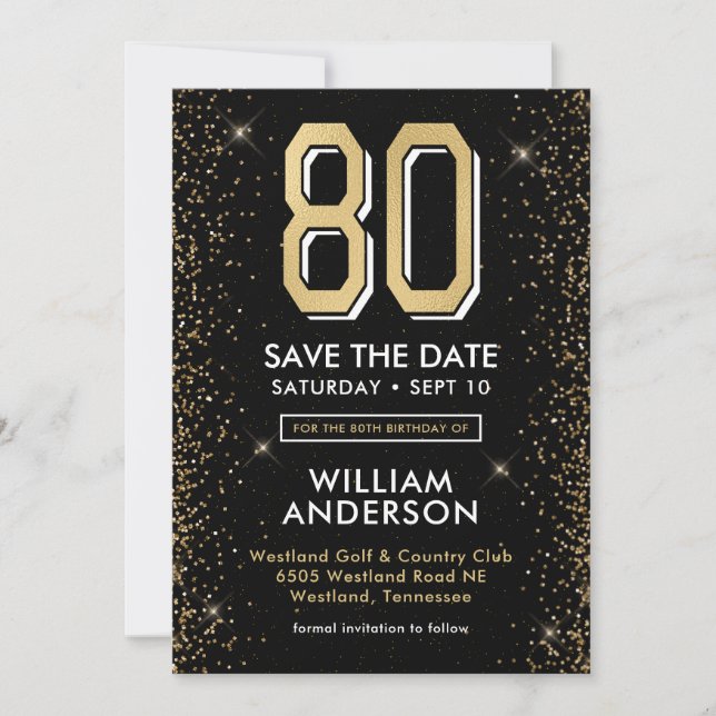 Modern Svart 80-årsdag Spara Datumet (Framsida)