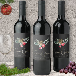 Modern Svart Akvarell Jul Vin Presentetikett Vinflaska Etikett