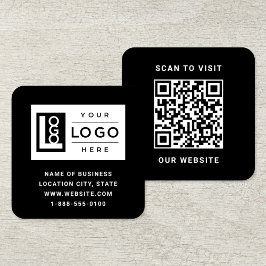 Modern svart anpassad logotyp och QR-kod Fyrkantigt Visitkort
