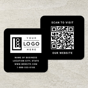 Modern svart anpassad logotyp och QR-kod Fyrkantigt Visitkort