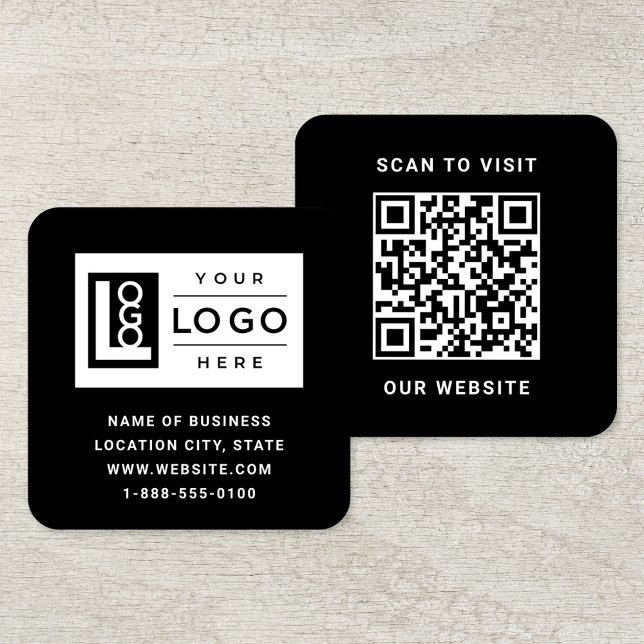 Modern svart anpassad logotyp och QR-kod Fyrkantigt Visitkort (Skapare uppladdad)