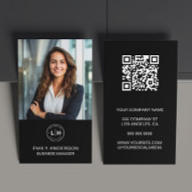 Modern svart anpassat logotyp QR-foto visitkort