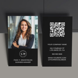 Modern svart anpassat logotyp QR-foto visitkort