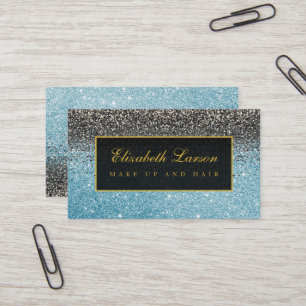 Modern Svart Aqua Blå Glitter Skönhet Smink Visitkort