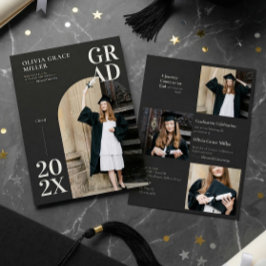 Modern svart ark foto- och kollage-examen inbjudningar