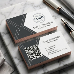 Modern svart Art Deco QR-kod logotyp för fastighet Visitkort