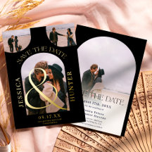 Modern svart båge 4 foton bröllop spara datum