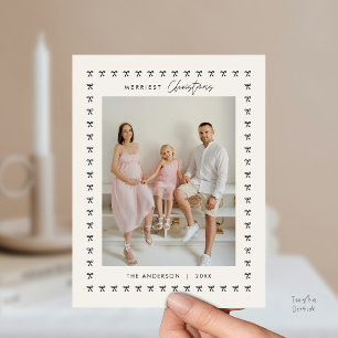Modern svart bågmönster familjefoto jul vykort