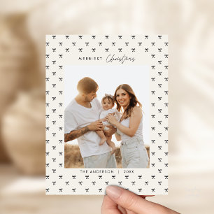 Modern svart bågmönster familjefoto jul vykort