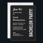 Modern svart BAHELOR PARTY-mall M9 Inbjudningar<br><div class="desc">Modern BAHELOR PARTY Black Template M9. Dags att fira! Skapa ett eget meddelande om BACHELOR eller ANY PARTY-inbjudan. Det är lätt! Fyll bara i dina party-uppgifter. Den här moderna textbaserade utformningen är ett elegant för att inbjudan era gäster till en reklamfest. All text är helt anpassade. Du kan ändra färg...</div>