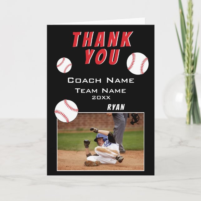 Modern svart baseball tack coach fotokort (Framsida)