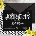 Modern svart Bat mitzvah Vild blomma Inbjudningar<br><div class="desc">Den här vintagen är den svarta bat mitzvah inbjudan ännu attraktivare med roligt polka dots på baksidan. Den vackra vita typografin har blommor av vild som du kan flytta och ändra storlek på med din text för att göra den ännu mer unik! Botaniska teckningar kan bytas ut mot färg tillsammans...</div>