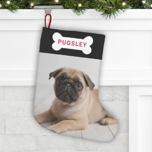 Modern Svart Benmärkes Tag Pet Hund Foto Namn Liten Julstrumpa