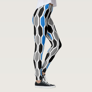 Modern svart, blå och Grått-hexagoner i mitten a Leggings