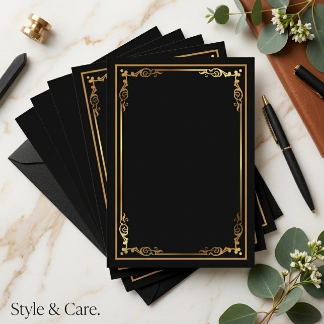 Modern svart blank inbjudan med snygg ramad kant (Modern Blank Black Invite with Sleek Framed Border)