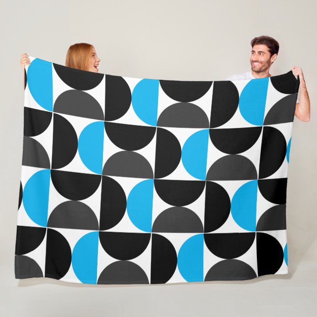 Modern svart blått och Grått i mitten av århundrad Fleecefilt (På plats)