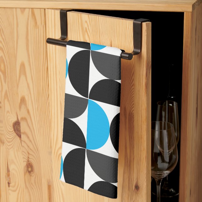 Modern svart blått och Grått i mitten av århundrad Kökshandduk (Thirds Fold)