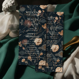 Modern Svart Blommig Bröllopsceremoni Program