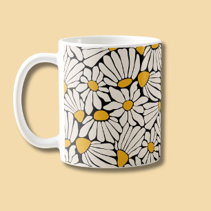 Modern svart blommigt för gult av blockutskrift kaffemugg