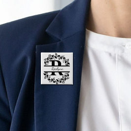 Modern svart blomsterkrans delad monogram "R" Knapp