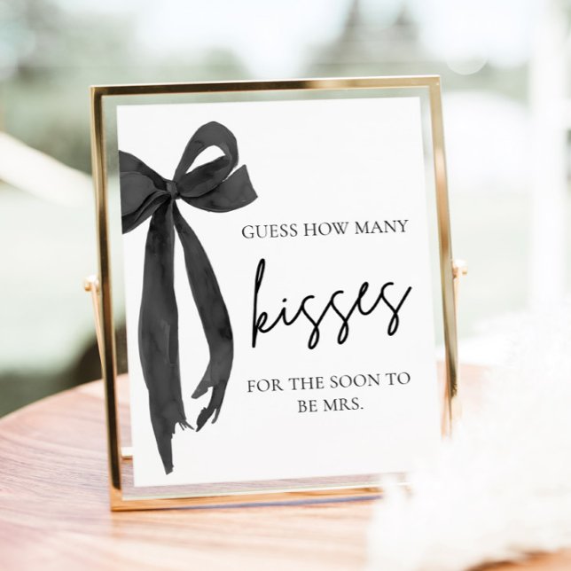 Modern svart bow Gissa hur många kyssar spel Poster (Modern Black Bow Guess How Many Kisses Game Sign)