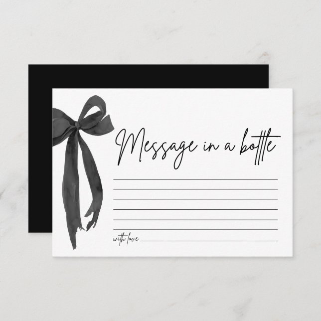 Modern svart bow meddelande i en flaska spelkort inbjudningar (Fram/baksida)