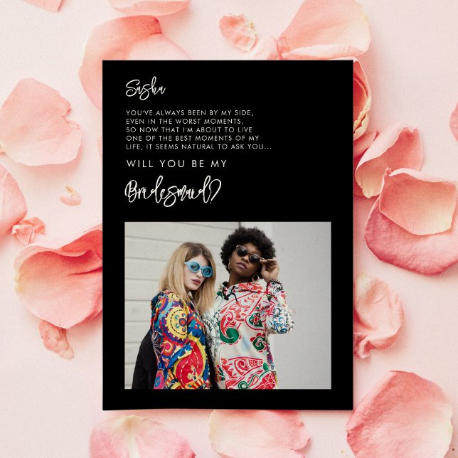 Modern svart Bridesmaid-fotokort Inbjudningar (Skapare uppladdad)
