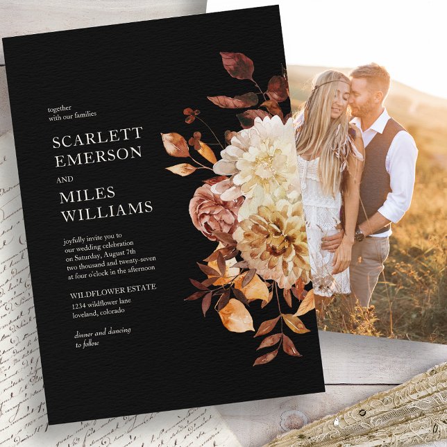 Modern svart bröllop inbjudningar (Modern Black Fall Wedding Invitation
)