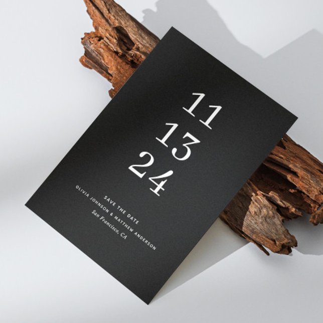 Modern Svart Bröllop | Minimalistisk Typografi Spara Datumet (Skapare uppladdad)