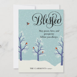 Modern svart Elegant, skript BLEESED Kardinal Bird Julkort