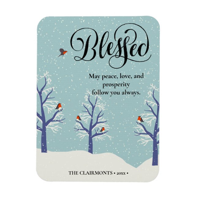 Modern svart Elegant, skript BLEESED Kardinal Bird Magnet (Vertikal)